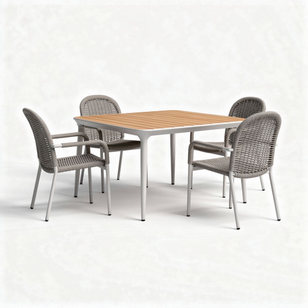 Tuinset van aluminium en wicker inclusief vier stoelen 150 x 150 x 75cm