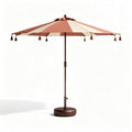 Parasol met een ronde blauwe stof en een zwarte metalen standaard 300 x 300 x 250cm
