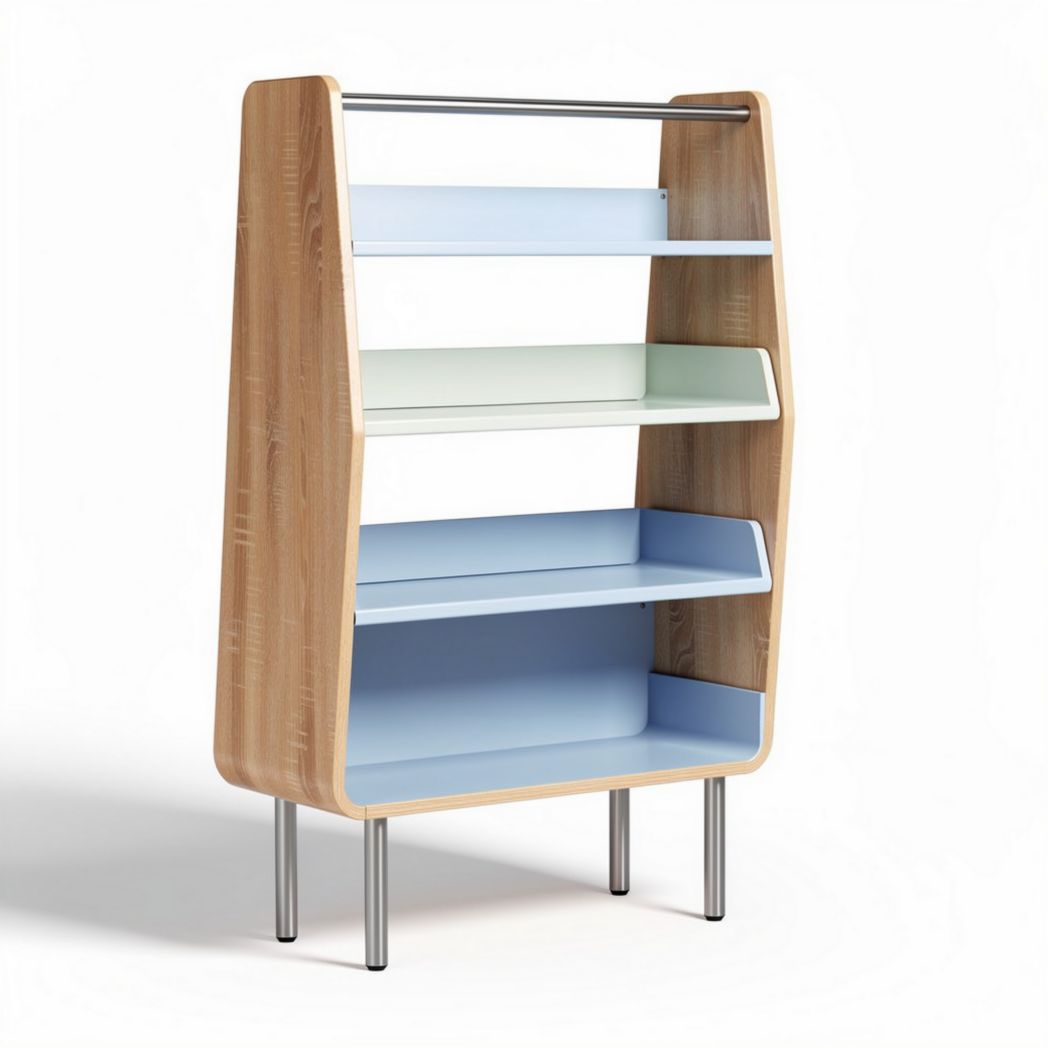 Houten open plank met drie niveaus en groene planken 40 x 30 x 35cm