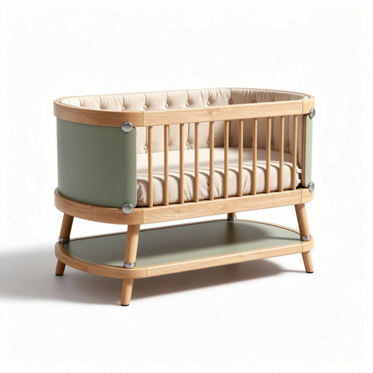 Babybed met houten frame en leren bekleding 80 x 50 x 70cm groen beige