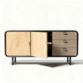 dressoir van hout met twee deuren en drie lades 90 x 40 x 50cm bruin zwart