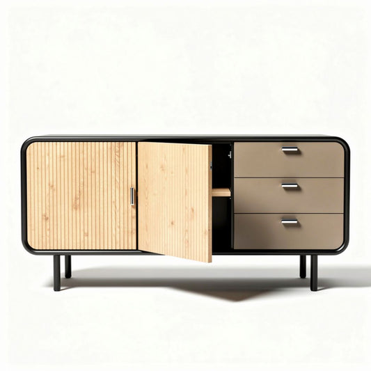 Dressoir van hout met twee deuren en drie lades 90 x 40 x 50cm bruin zwart