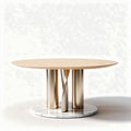 Ronde tafel van hout met een marmeren basis en metalen poten 120 x 120 x 75cm