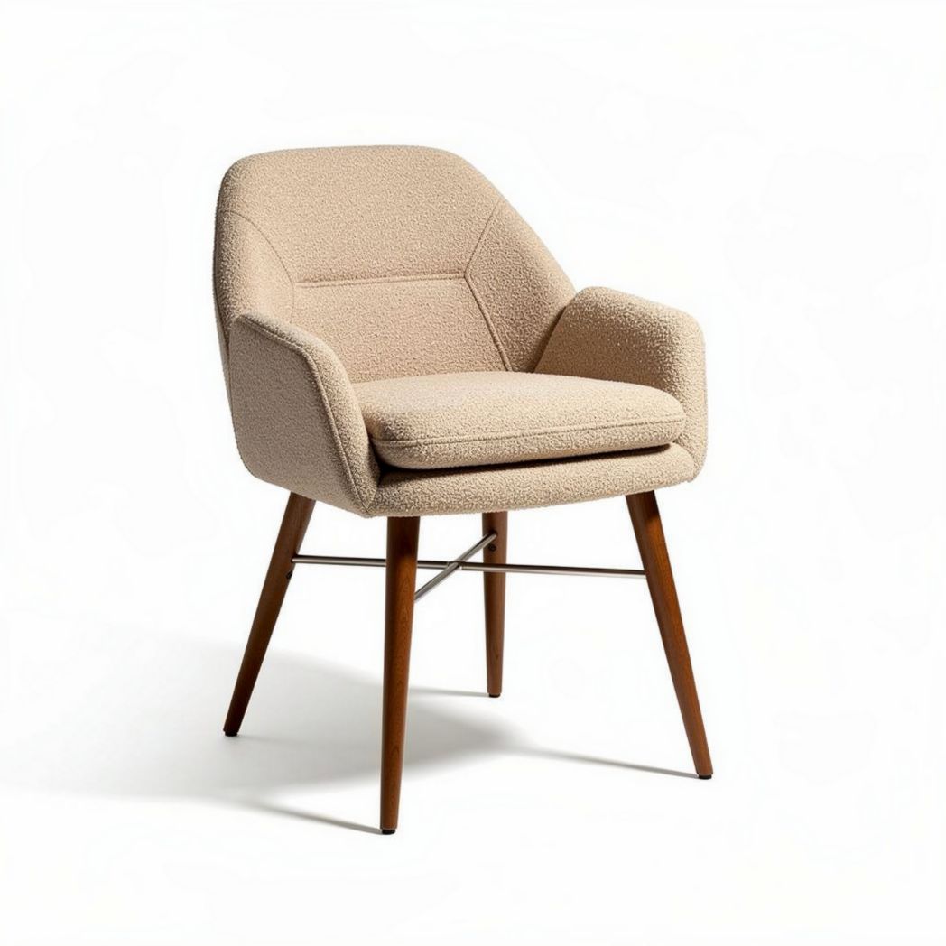 Stoel van stof met houten poten in beige kleur voor eetkamer 70 x 60 x 80cm
