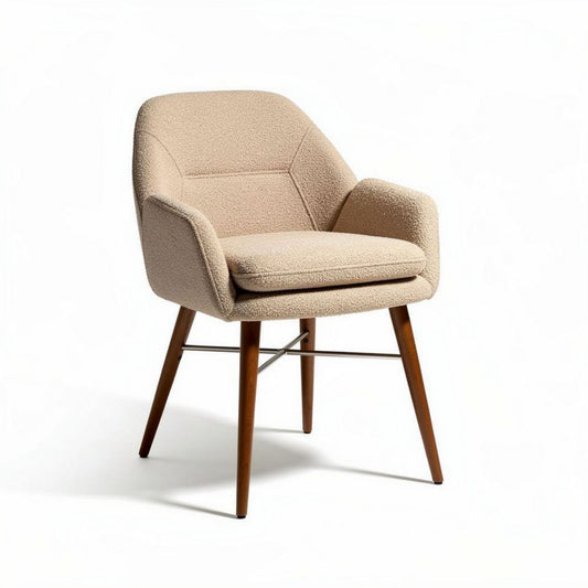 Stoel van stof met houten poten in beige kleur voor eetkamer 70 x 60 x 80cm