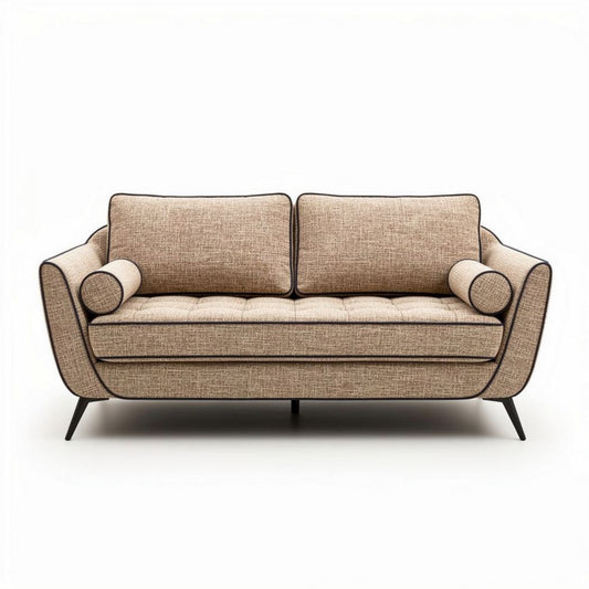 Bank van stof met rolkussens en metalen poten 150 x 80 x 70cm beige