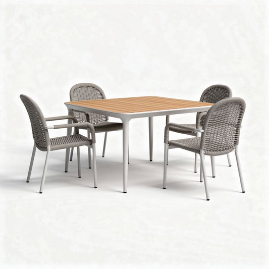 Tuinset van aluminium en wicker inclusief vier stoelen 150 x 150 x 75cm