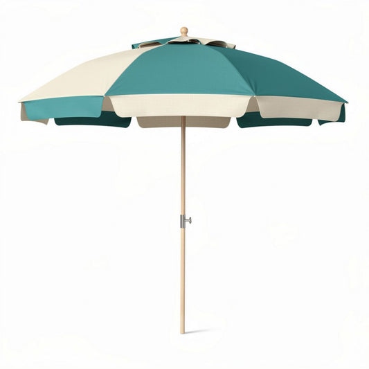 Parasol met houten standard in turquoise en crème 200 x 200 x 250cm
