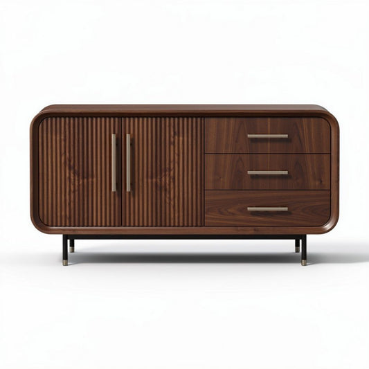 Houten tv-meubel met ribbelpatroon en drie lades 160 x 45 x 75cm
