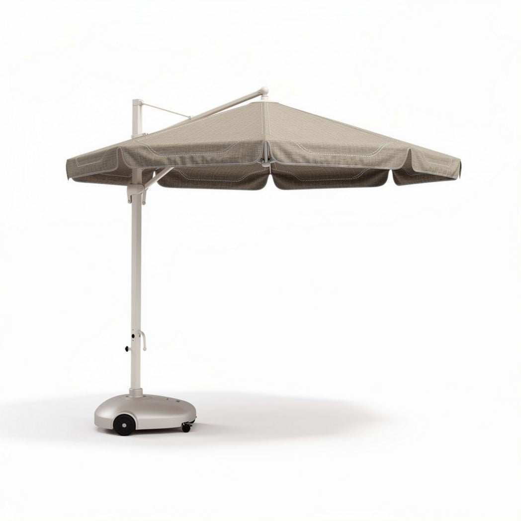 Parasol van 300 x 300 x 250cm in beige met metalen voet en verstelbare arm